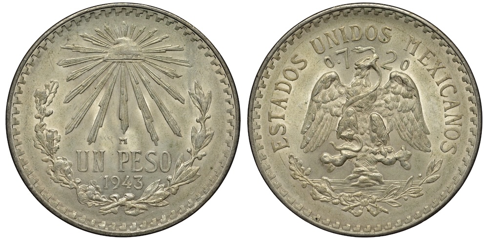 1943 Un Peso Silver Coin