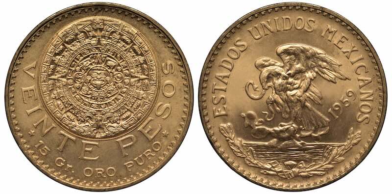 Mexico Veinte 20 Pesos Gold Coin