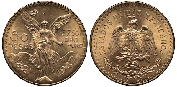 1947 Mexico Centenario 50 Pesos Gold Coin